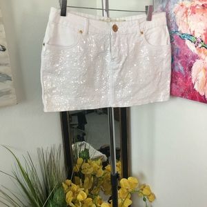 Siberian Off White Sequin Jeans Mini Skirt